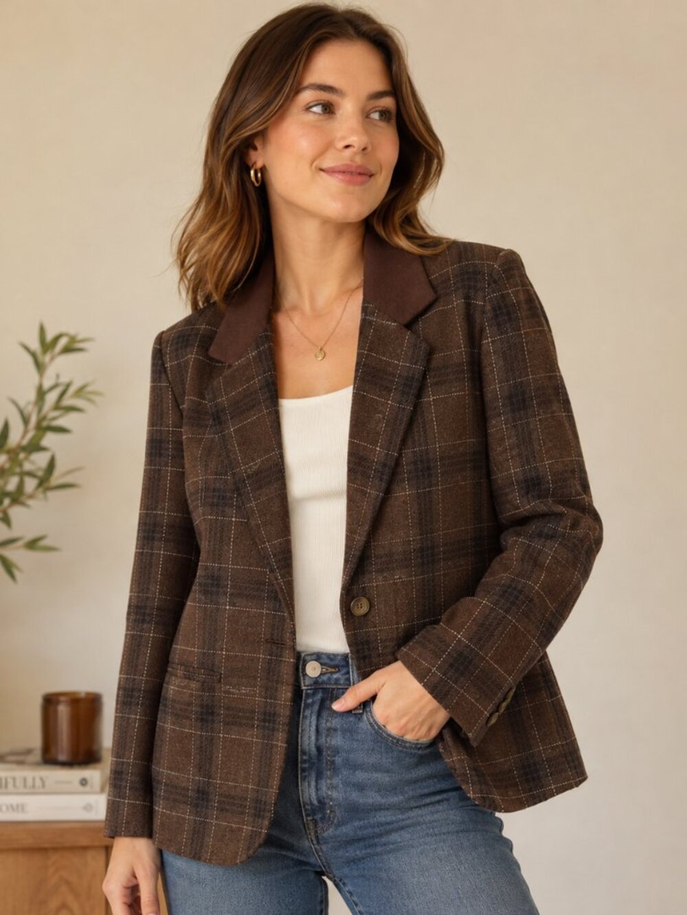 Tracy Evans Brown Plaid Blazer
